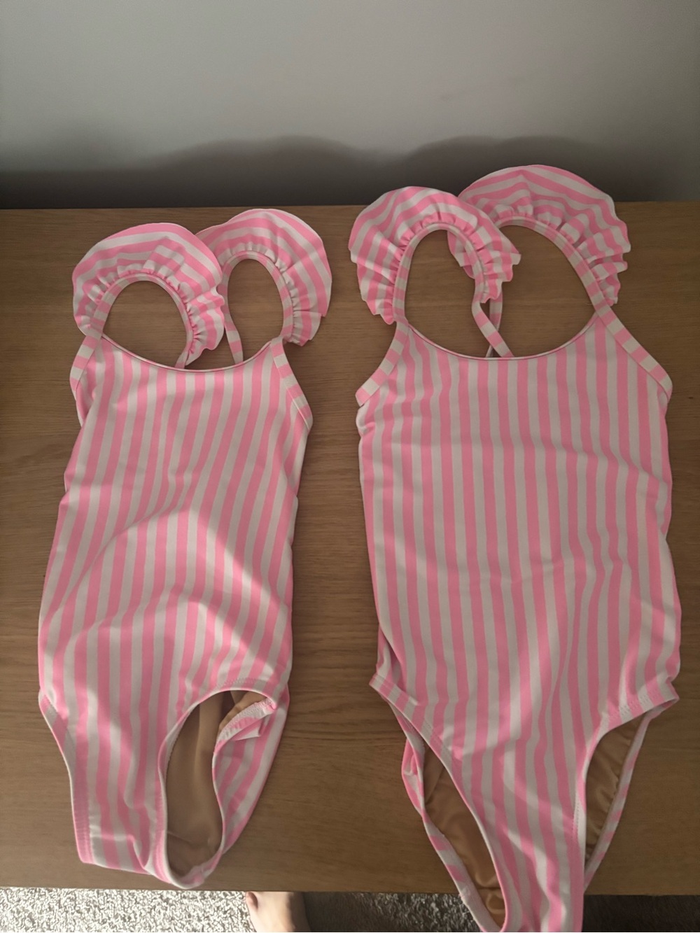 Old Navy Pink & White Striped Girls' One-Piece Swimsuit with Ruffle Straps